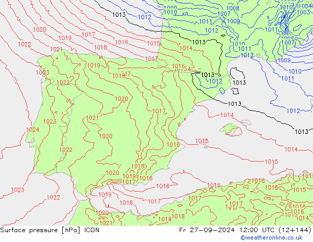 Surface pressure ICON Fr 27.09.2024 12 UTC