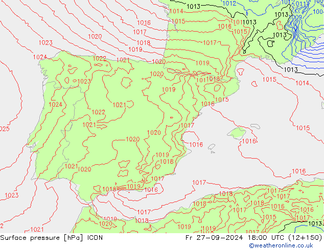 Pressione al suolo ICON ven 27.09.2024 18 UTC