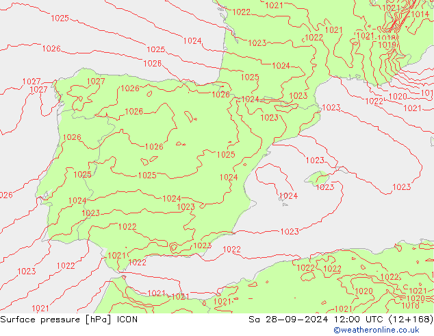 Atmosférický tlak ICON So 28.09.2024 12 UTC