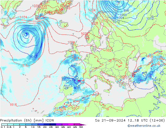 降水量 (6h) ICON 星期六 21.09.2024 18 UTC