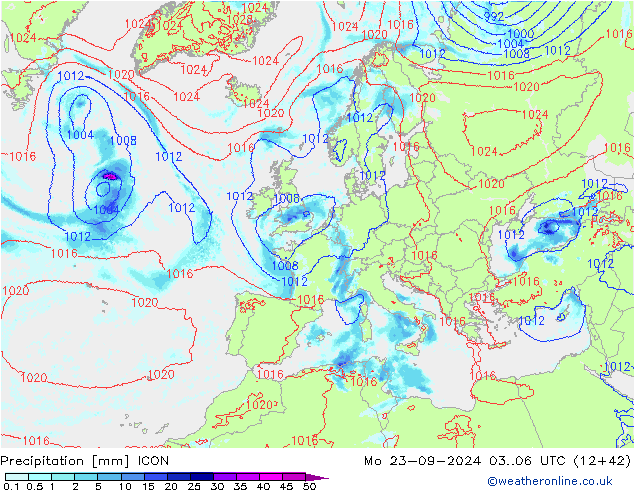 降水 ICON 星期一 23.09.2024 06 UTC