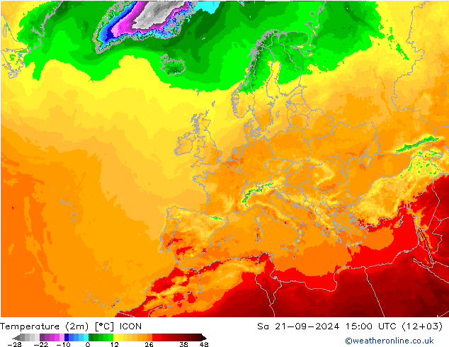 Temperatura (2m) ICON sáb 21.09.2024 15 UTC