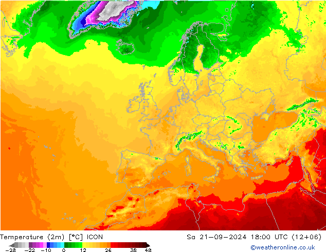 Temperatura (2m) ICON sáb 21.09.2024 18 UTC