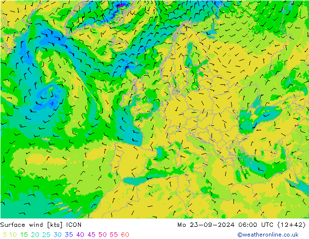 风 10 米 ICON 星期一 23.09.2024 06 UTC