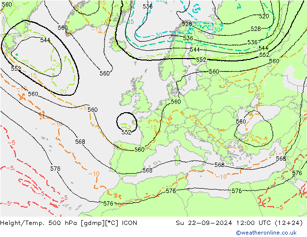 Height/Temp. 500 hPa ICON 星期日 22.09.2024 12 UTC