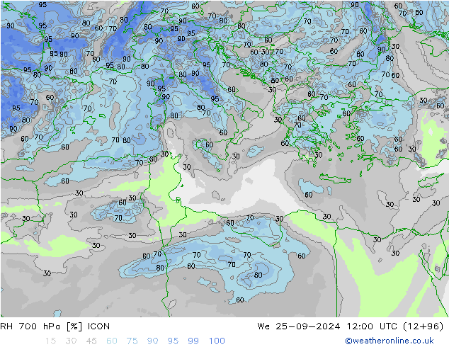 RH 700 hPa ICON We 25.09.2024 12 UTC