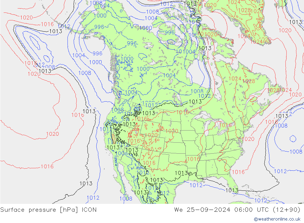 地面气压 ICON 星期三 25.09.2024 06 UTC