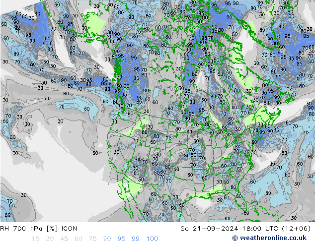 Humedad rel. 700hPa ICON sáb 21.09.2024 18 UTC