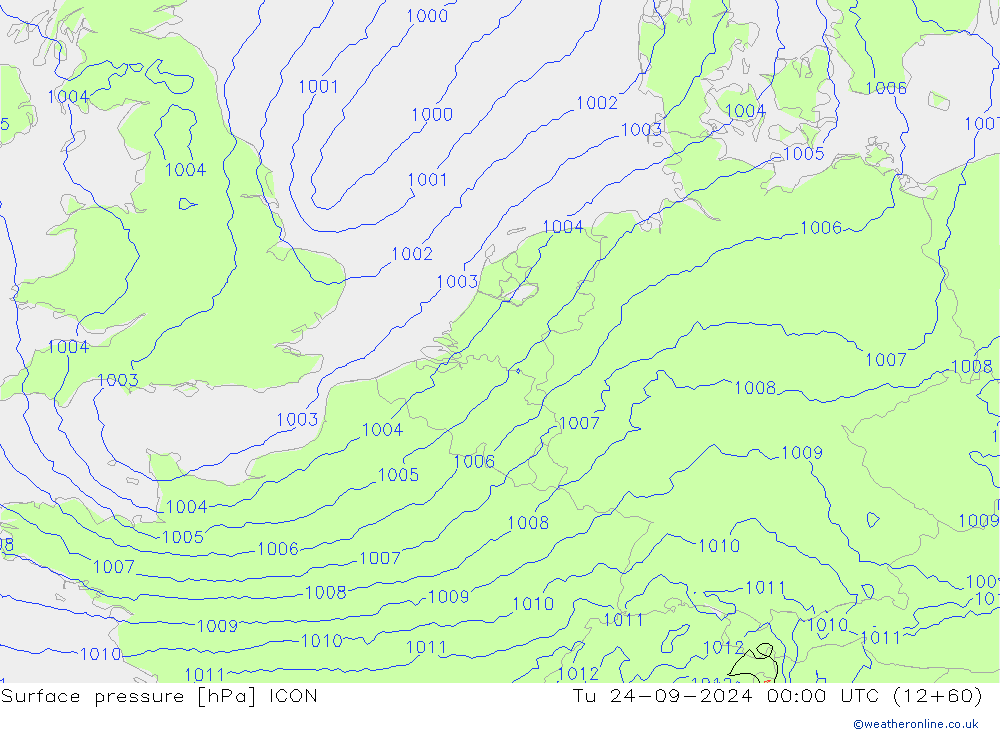 地面气压 ICON 星期二 24.09.2024 00 UTC