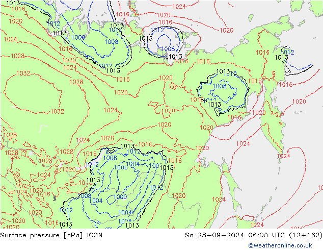 Surface pressure ICON Sa 28.09.2024 06 UTC