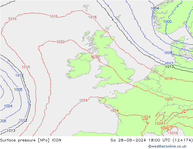 Surface pressure ICON Sa 28.09.2024 18 UTC