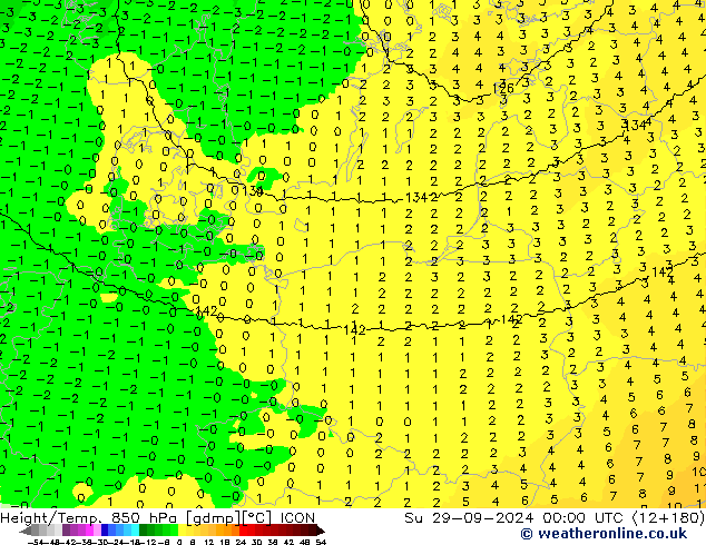 Height/Temp. 850 hPa ICON Ne 29.09.2024 00 UTC