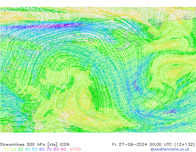 Stromlinien 500 hPa ICON Fr 27.09.2024 00 UTC