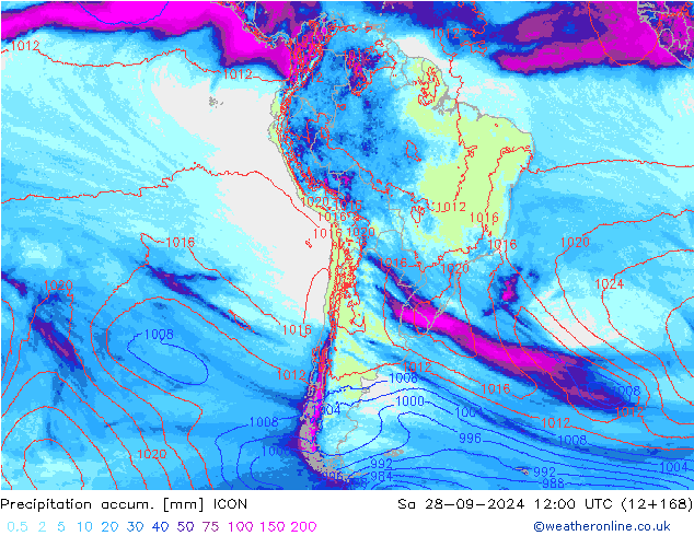 Precipitation accum. ICON Sa 28.09.2024 12 UTC