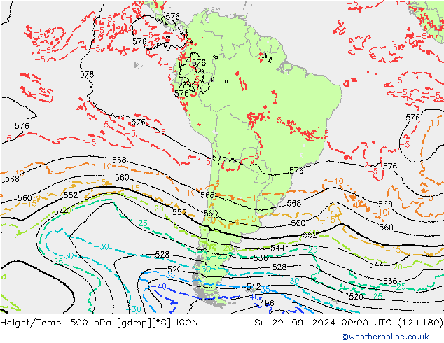 Height/Temp. 500 hPa ICON So 29.09.2024 00 UTC