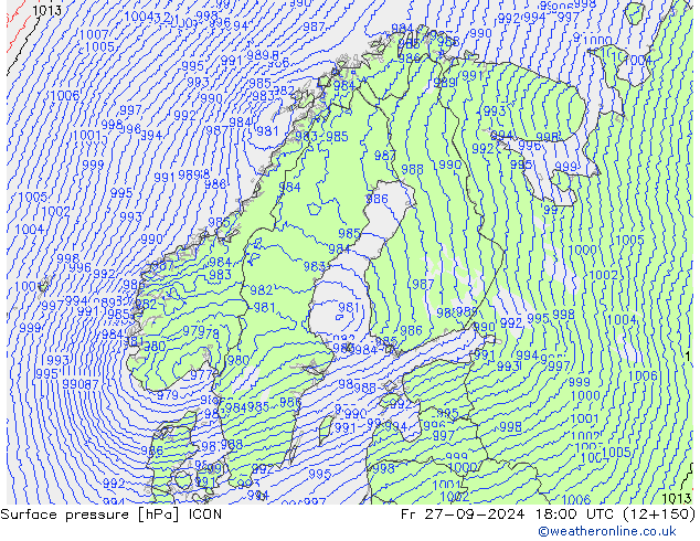 Surface pressure ICON Fr 27.09.2024 18 UTC