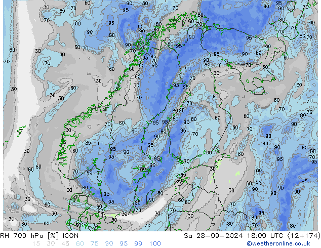 RH 700 hPa ICON Sáb 28.09.2024 18 UTC