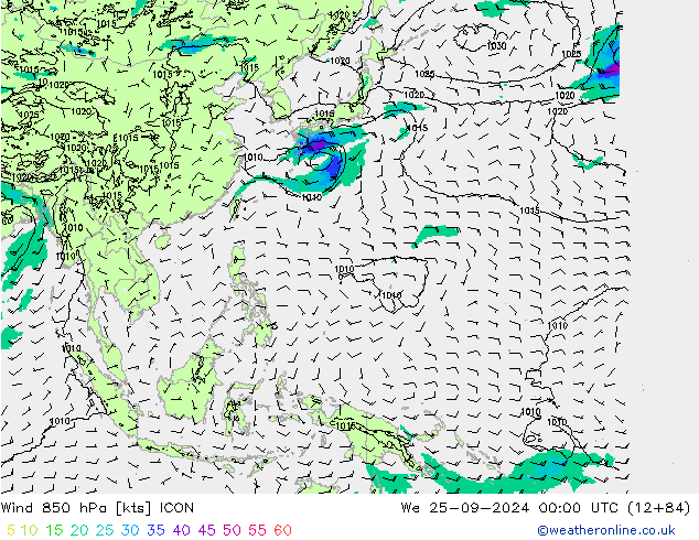 Wind 850 hPa ICON St 25.09.2024 00 UTC