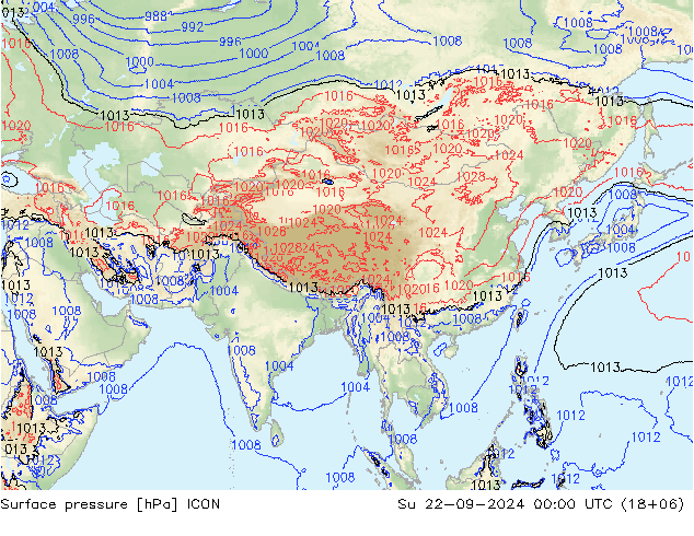 Luchtdruk (Grond) ICON zo 22.09.2024 00 UTC