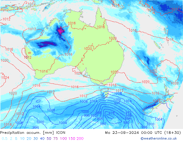 Precipitation accum. ICON пн 23.09.2024 00 UTC