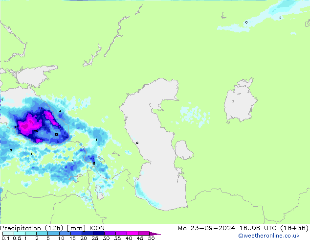 Precipitation (12h) ICON Mo 23.09.2024 06 UTC