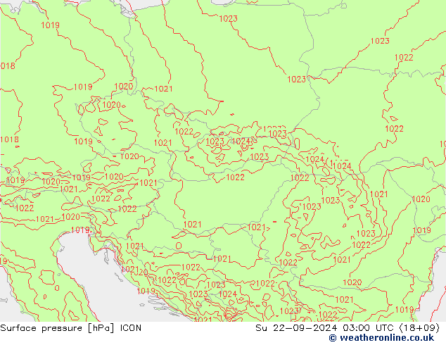 Atmosférický tlak ICON Ne 22.09.2024 03 UTC