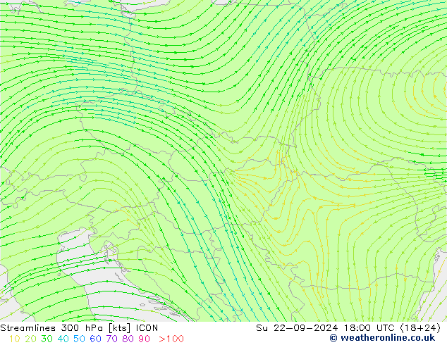 Stromlinien 300 hPa ICON So 22.09.2024 18 UTC