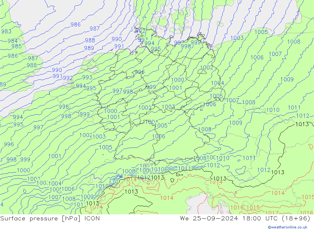 Surface pressure ICON We 25.09.2024 18 UTC