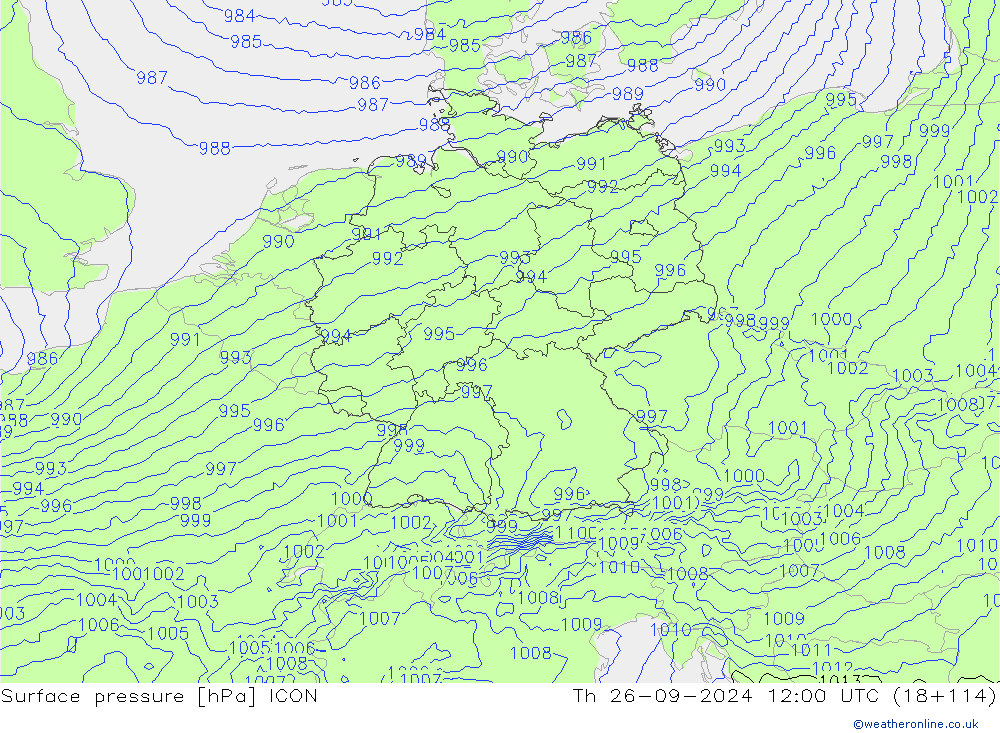 Luchtdruk (Grond) ICON do 26.09.2024 12 UTC