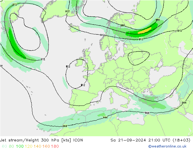 Jet stream/Height 300 hPa ICON Sa 21.09.2024 21 UTC