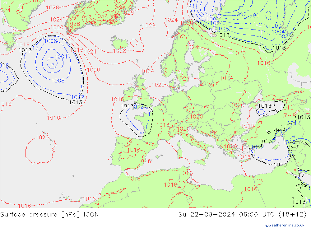 地面气压 ICON 星期日 22.09.2024 06 UTC