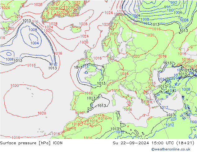 地面气压 ICON 星期日 22.09.2024 15 UTC