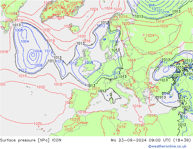 Surface pressure ICON Mo 23.09.2024 09 UTC