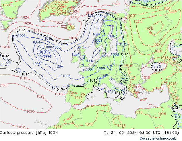 地面气压 ICON 星期二 24.09.2024 06 UTC