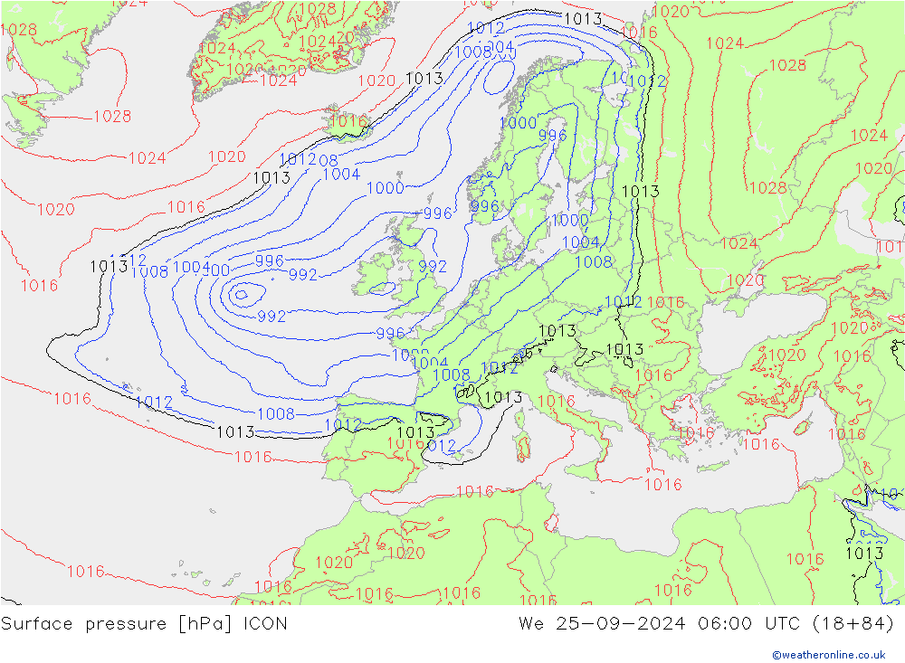 地面气压 ICON 星期三 25.09.2024 06 UTC