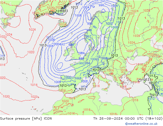 地面气压 ICON 星期四 26.09.2024 00 UTC