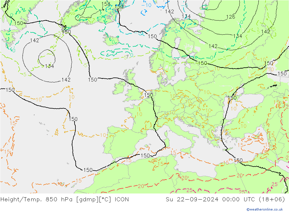 Height/Temp. 850 hPa ICON 星期日 22.09.2024 00 UTC