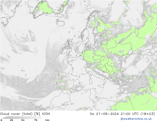 Wolken (gesamt) ICON Sa 21.09.2024 21 UTC