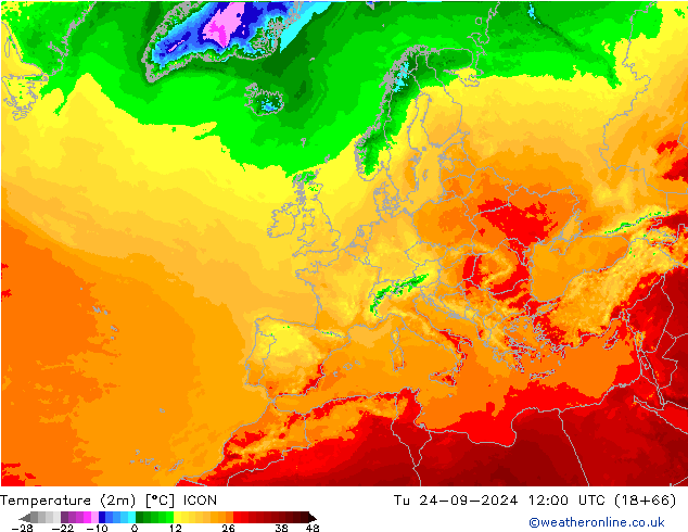 Temperatura (2m) ICON mar 24.09.2024 12 UTC