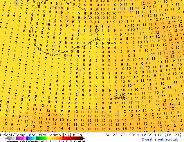 Height/Temp. 850 hPa ICON So 22.09.2024 18 UTC