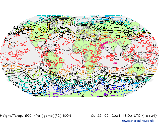 Geop./Temp. 500 hPa ICON dom 22.09.2024 18 UTC