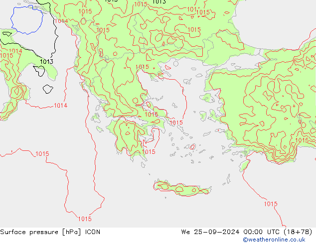 Atmosférický tlak ICON St 25.09.2024 00 UTC