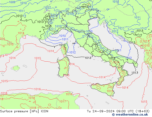 Luchtdruk (Grond) ICON di 24.09.2024 09 UTC