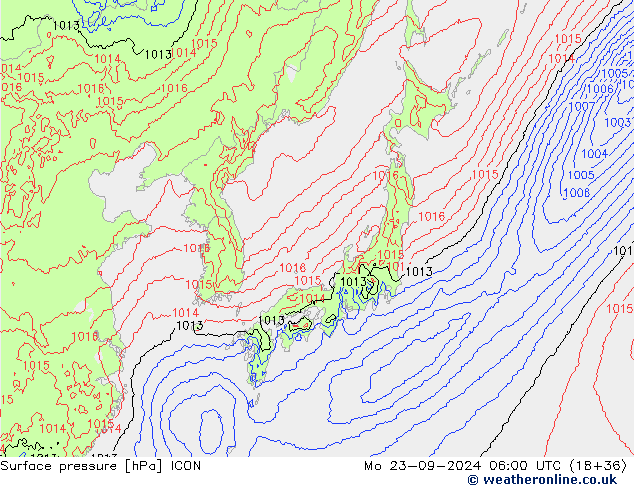 Yer basıncı ICON Pzt 23.09.2024 06 UTC