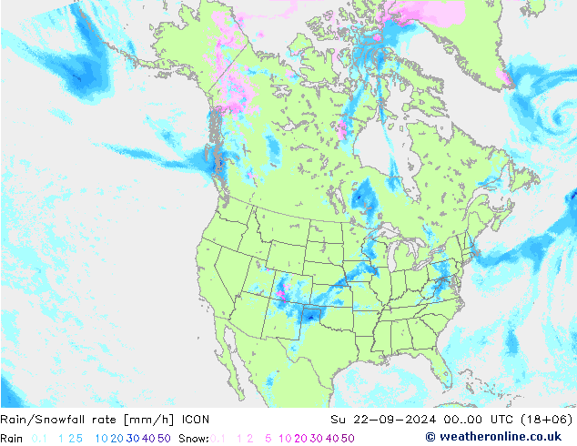 Rain/Snowfall rate ICON 星期日 22.09.2024 00 UTC