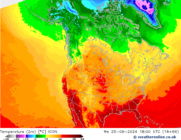 Temperaturkarte (2m) ICON Mi 25.09.2024 18 UTC