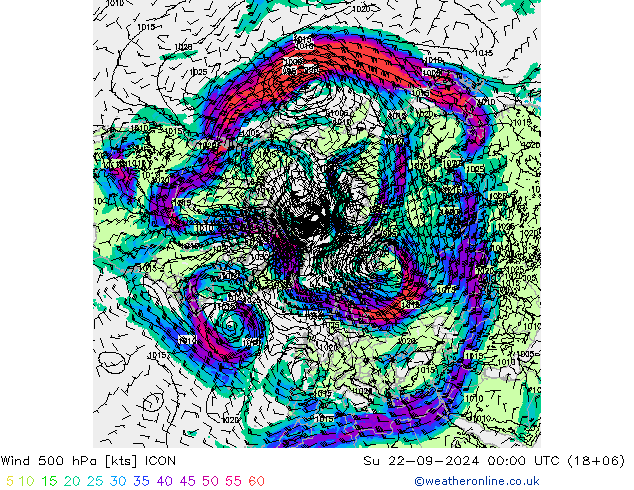 Wind 500 hPa ICON Su 22.09.2024 00 UTC