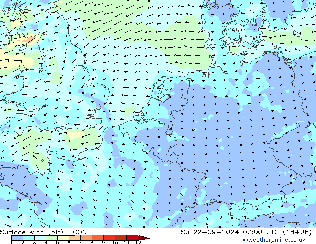 Bodenwind (bft) ICON So 22.09.2024 00 UTC