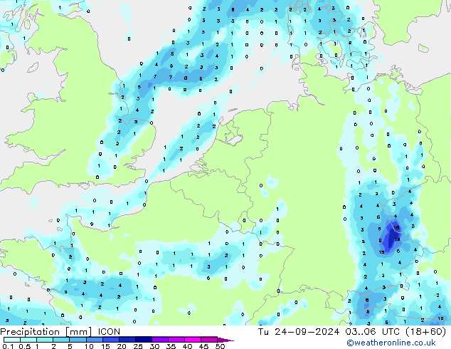 降水 ICON 星期二 24.09.2024 06 UTC