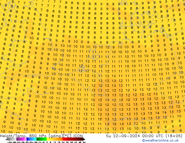 Height/Temp. 850 hPa ICON 星期日 22.09.2024 00 UTC